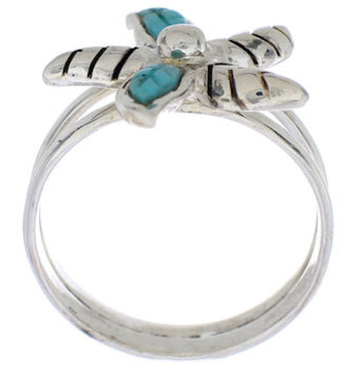 Turquoise Southwestern Silver Flower Ring Size 8-3/4 FX22205